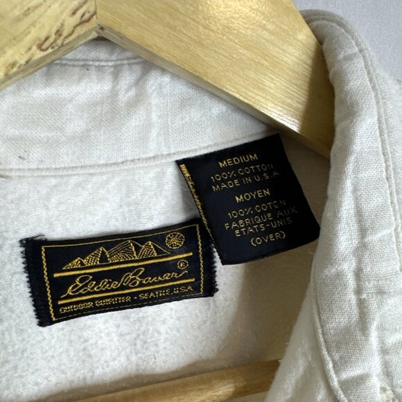 Eddie Bauer Made In USA Cotton Fleece Shirt Jacket Cream Men’s Medium Vintage - Picture 3 of 4